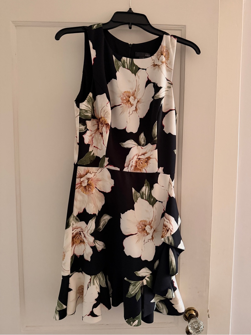 Aqua Black Floral Sleeveless Mini Dress with Cream Blooms
